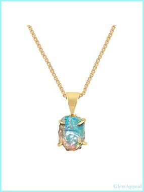 Ethiopian Opal Raw Gemstone Dainty Pendant Necklace 14K Gold Plated Brass